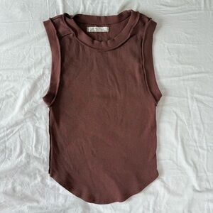 We The Free by Free People Brown Ribbed Tank Top Size Medium Sleeveless Stretch